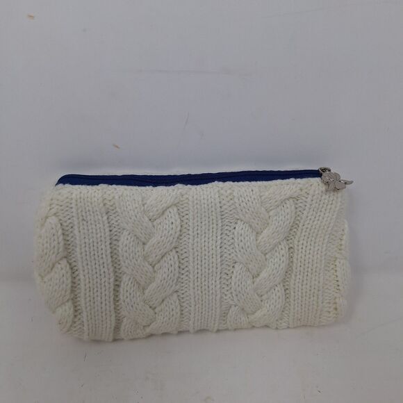 White Cable Knit Pouch Clutch Wristlet Travel Bag Zippered Academia Ivy Prep - Picture 1 of 8